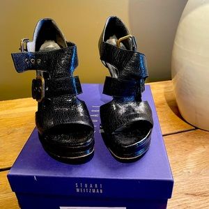 STUART WEITZMAN Black Old Goat stiletto gladiator sandals. Rare find!